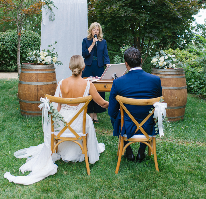 Paola Minussi Lay Humanist Celebrant with newlyweds during a symbolic celebration